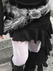 Gray Faux Fur Gothic Leather Belt