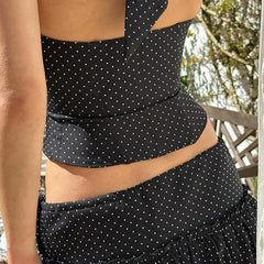 Bandage Halter Corset Polka Dot Crop Top
