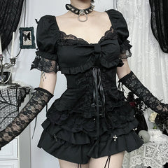 Lace Trim Puff Sleeve Blouse