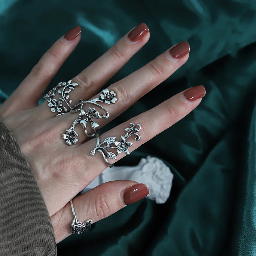 Forest Vine Flower Gothic Carved Ring Main image