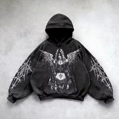 Gothic Oversized Pattern Zip Hoodie