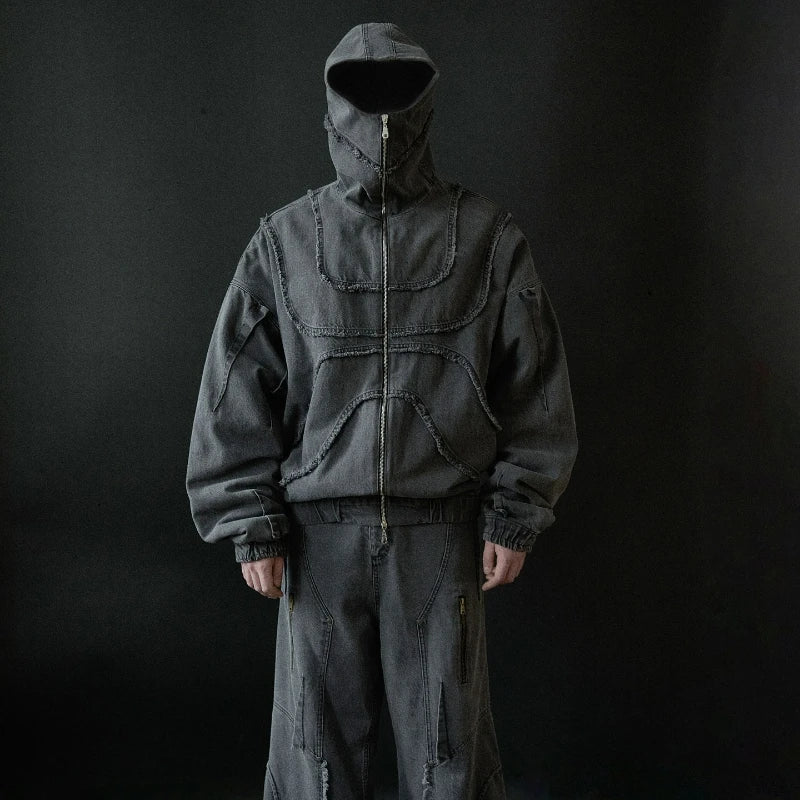 Y2K Gothic Denim Splicing Zipper Hoodie
