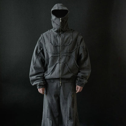 Y2K Gothic Denim Splicing Zipper Hoodie