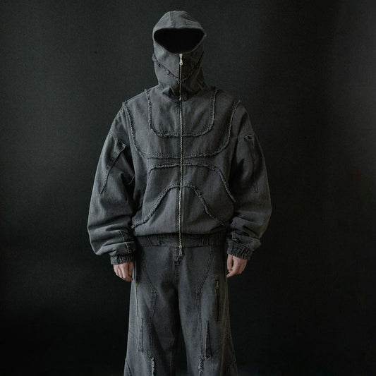 Y2K Gothic Denim Splicing Zipper Hoodie