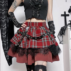 Plaid Pleated Lace Kawaii Skirt