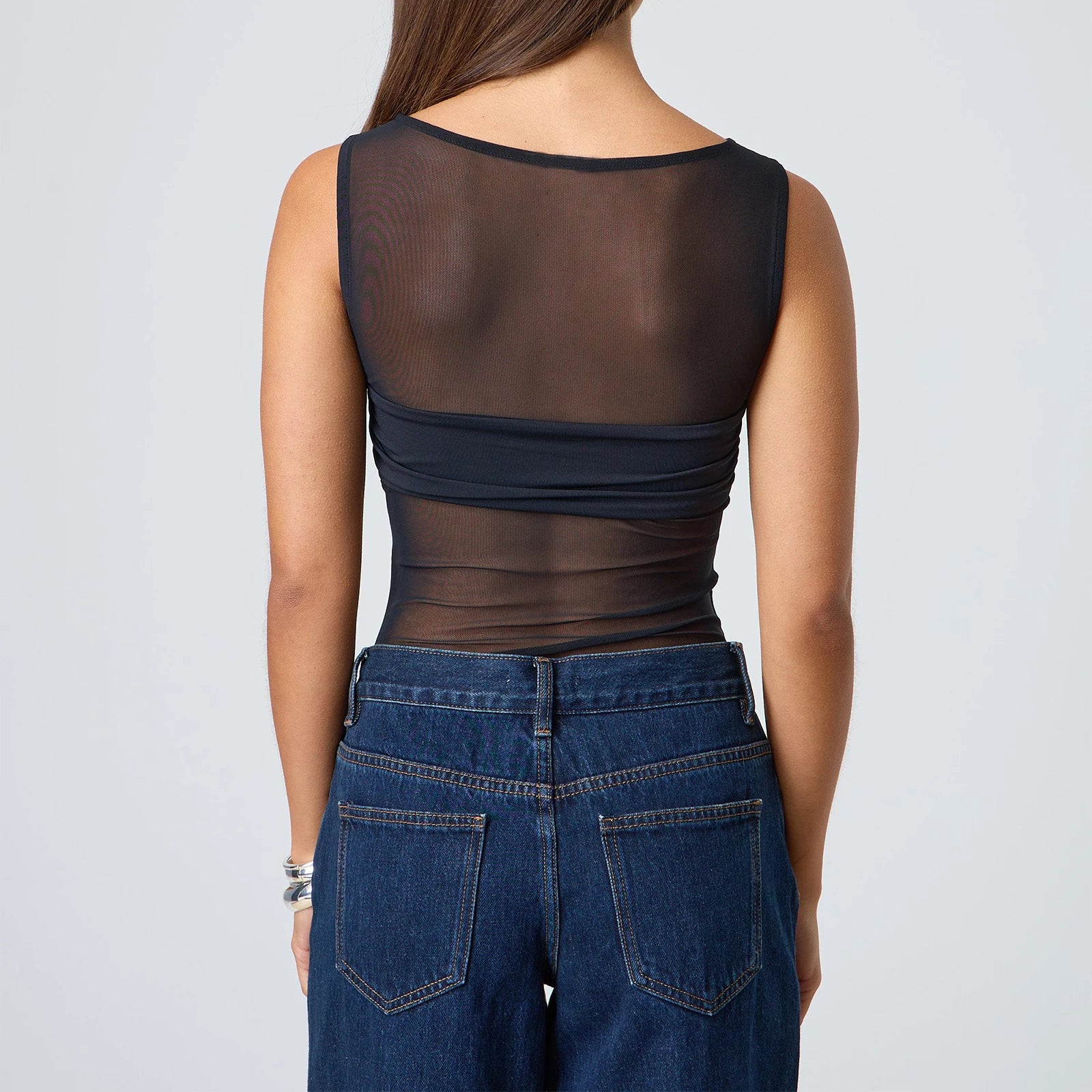 Sheer Mesh Ruched Transparent Crop Top