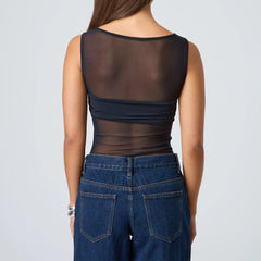 Sheer Mesh Ruched Transparent Crop Top