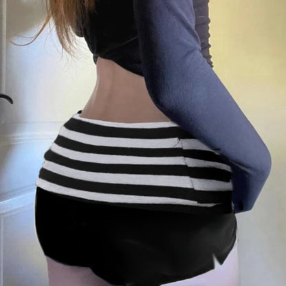 Fold Over Striped Knit Short