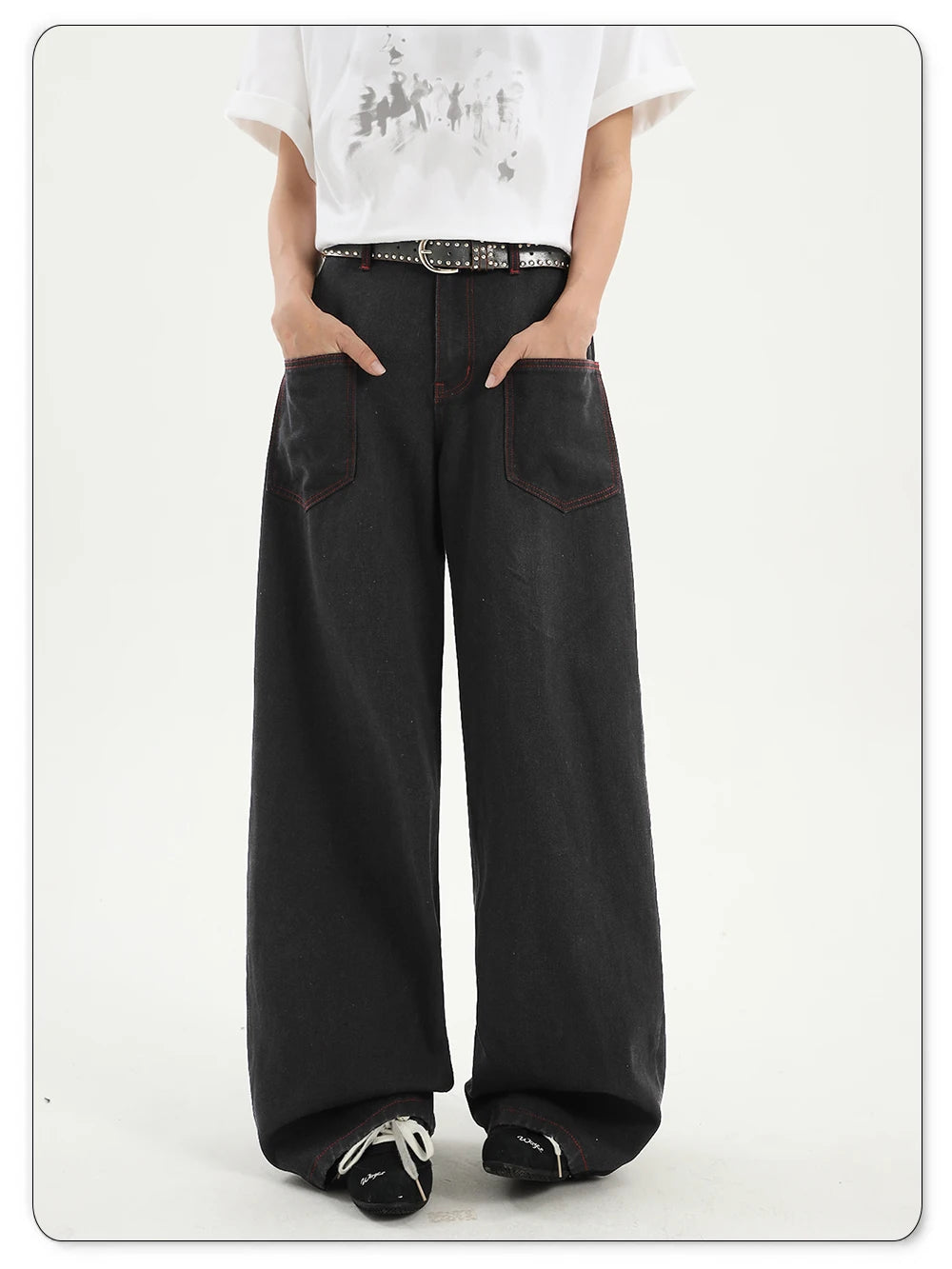 Snake Embroidery Wide Leg Pants