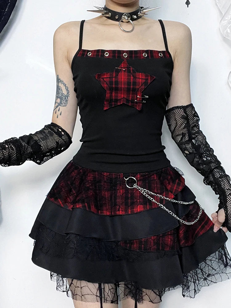 Y2K Plaid Patchwork Cyber Punk Crop Top