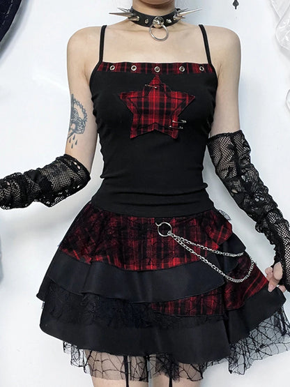 Y2K Plaid Patchwork Cyber Punk Crop Top