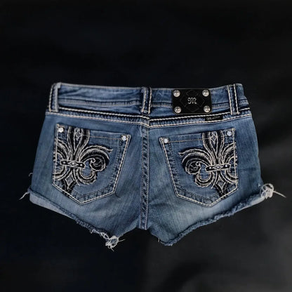 Skull Embroidered Denim Short