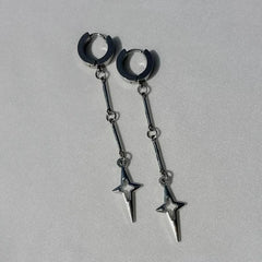 Punk Star Cross Silver Hollow Heart Earring