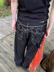 Embroidery Gothic High Waist Denim Pant
