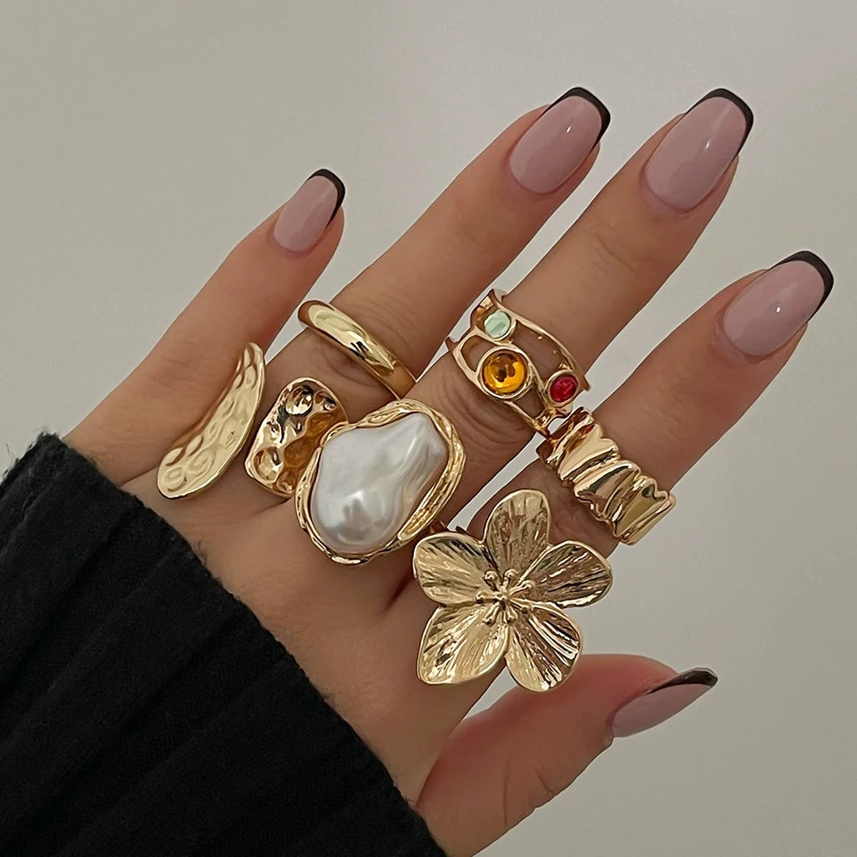 Baroque Pearl Gothic Zircon Ring Main image