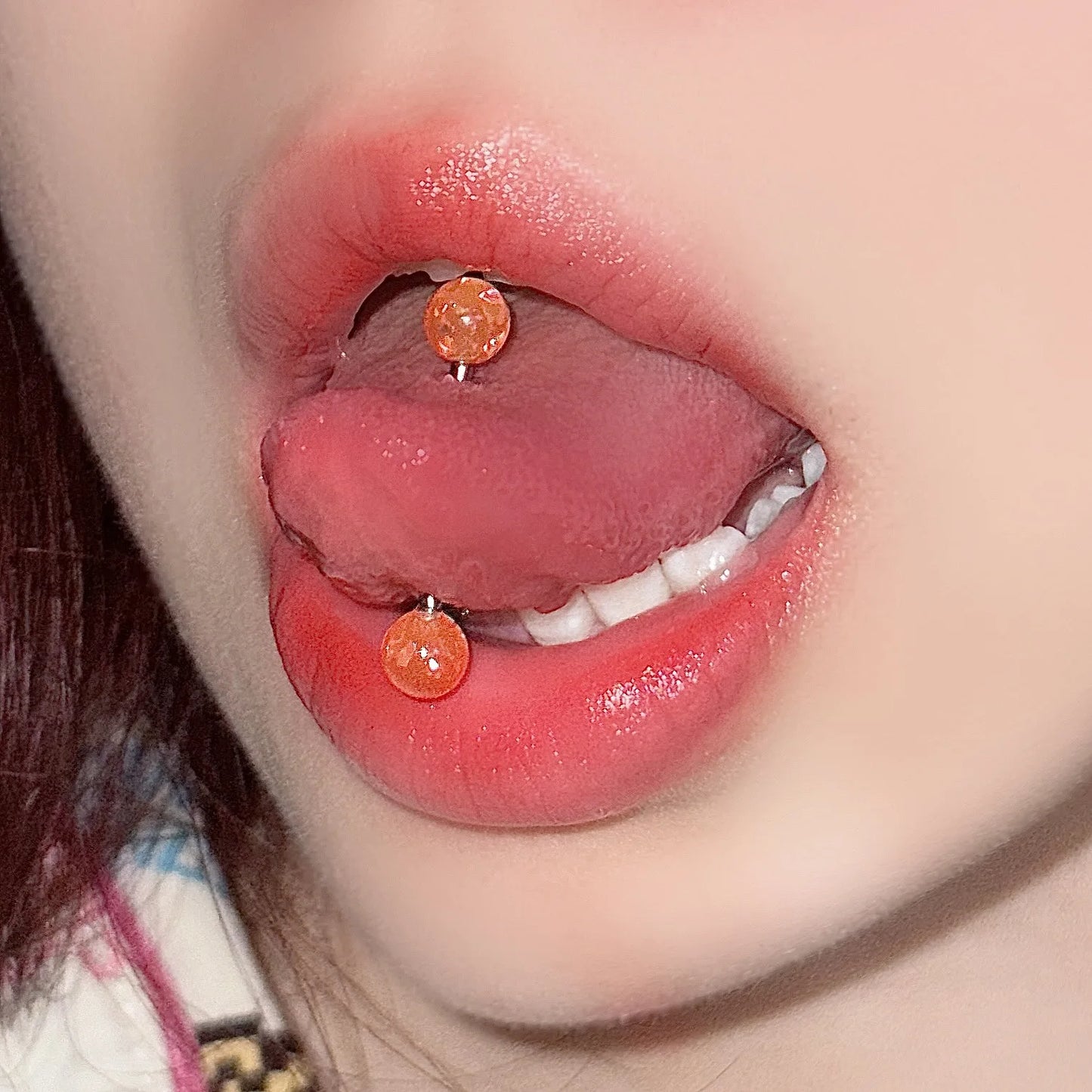 Acrylic Imitation Opal Sequins Flash Tongue Ring