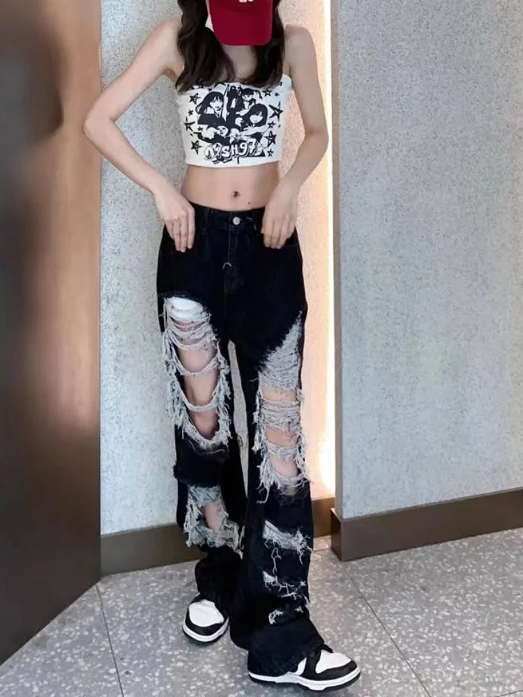 Frayed Gothic Straight Denim Pant