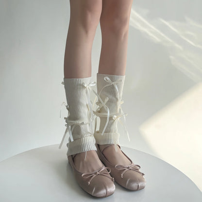 Gothic Bow Knitted Ballet Pink Sock