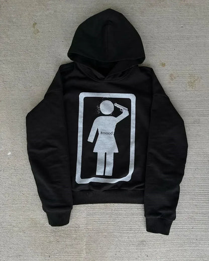 Gothic Print Oversized Hoodie