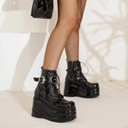 Wedge Platform Patent Leather Punk Ankle Boot