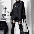 Gothic Metal Accent Tie Blouse