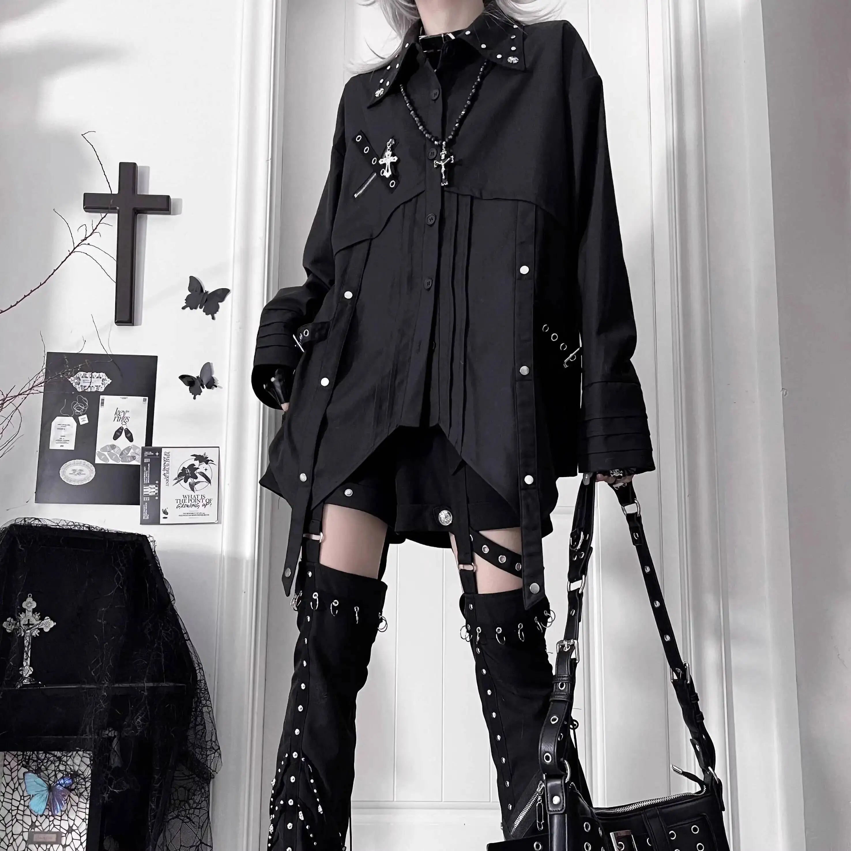 Gothic Metal Accent Tie Blouse Main image