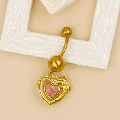 Pink Heart Gothic Zircon Belly Ring