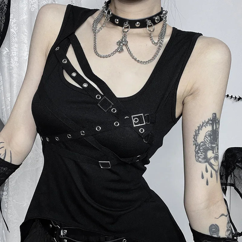 Gothic Vintage Punk Black Slim Tank Crop Top Main image