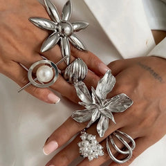 SHIXIN Vintage Silver Large Flower Gothic Ring