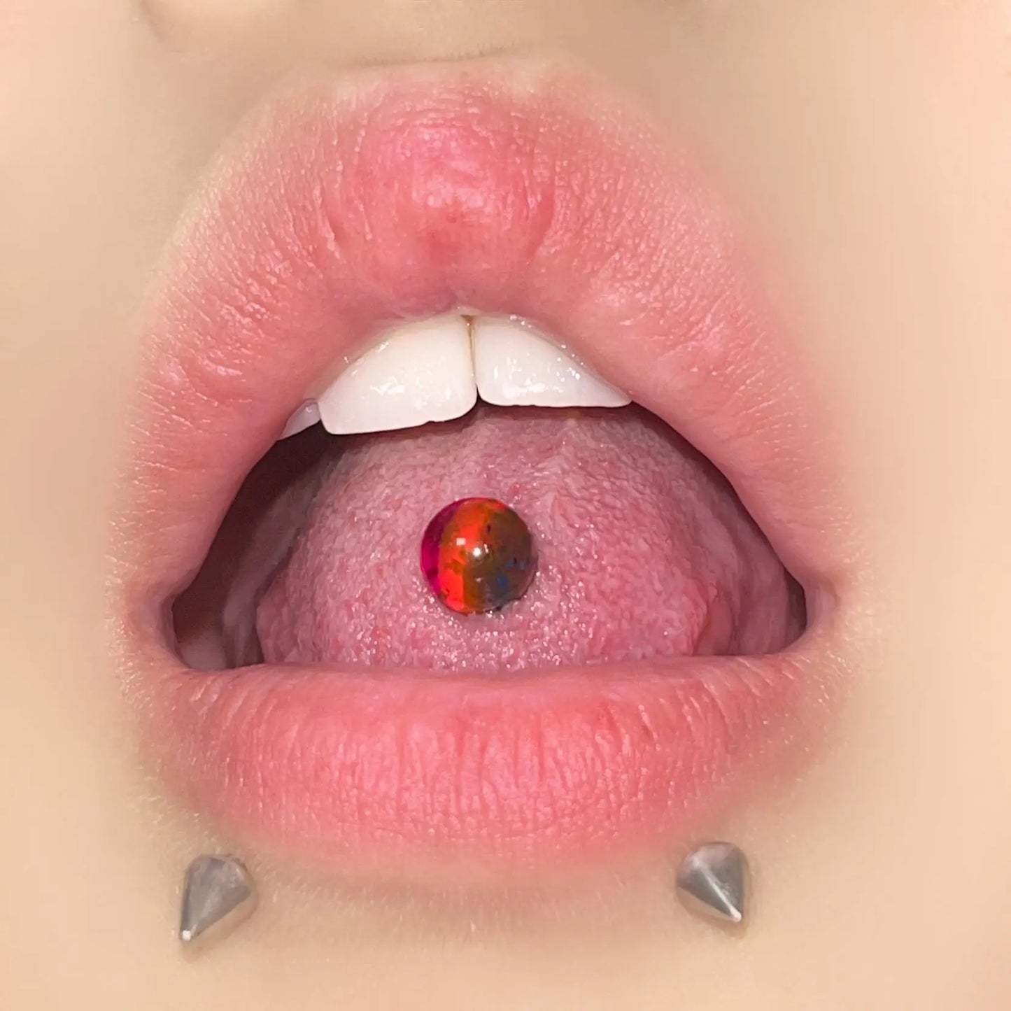Glitter Powder Rainbow Acrylic Tongue Ring