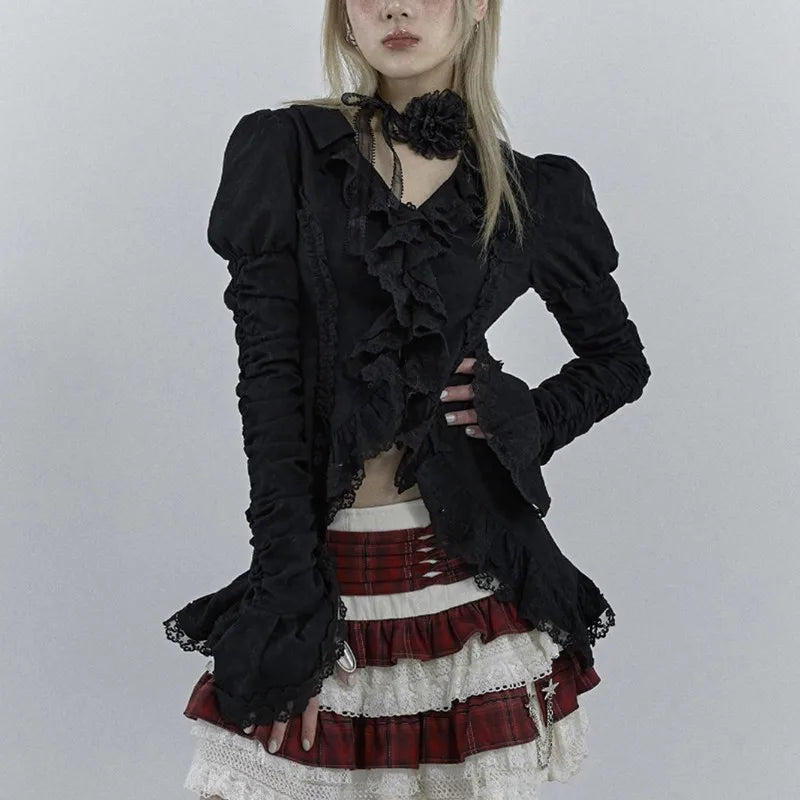 Gothic Black Lace Flare Sleeve Blouse Main image