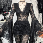 Lace Flare Sleeve Mesh Top