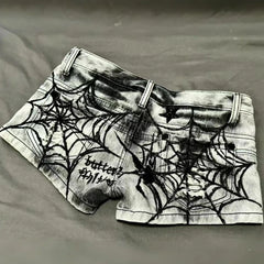 Spider Web Printed Denim Short