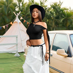 Fashion Party Cropped Lace-Up One-Shoulder Crop Top