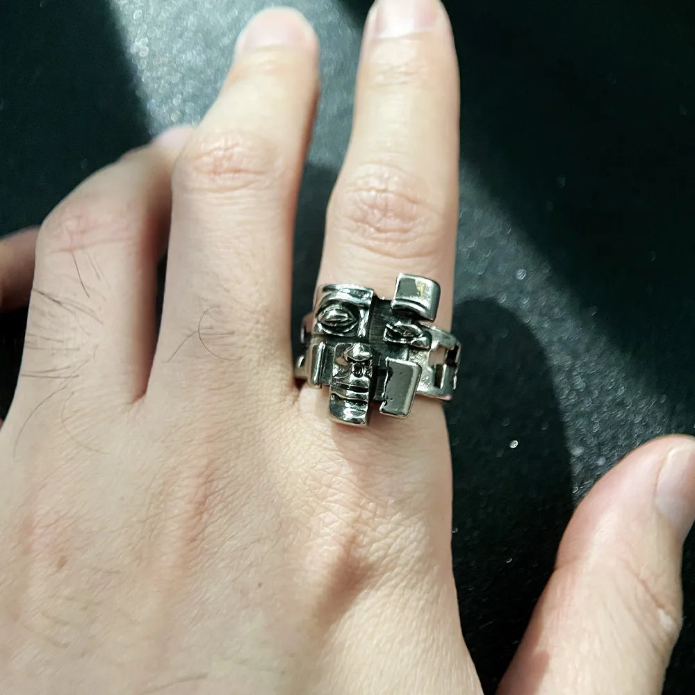 Abstract Falling Face Gothic Ring Main image