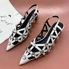 Rhinestone Gothic Low Heel Sandal