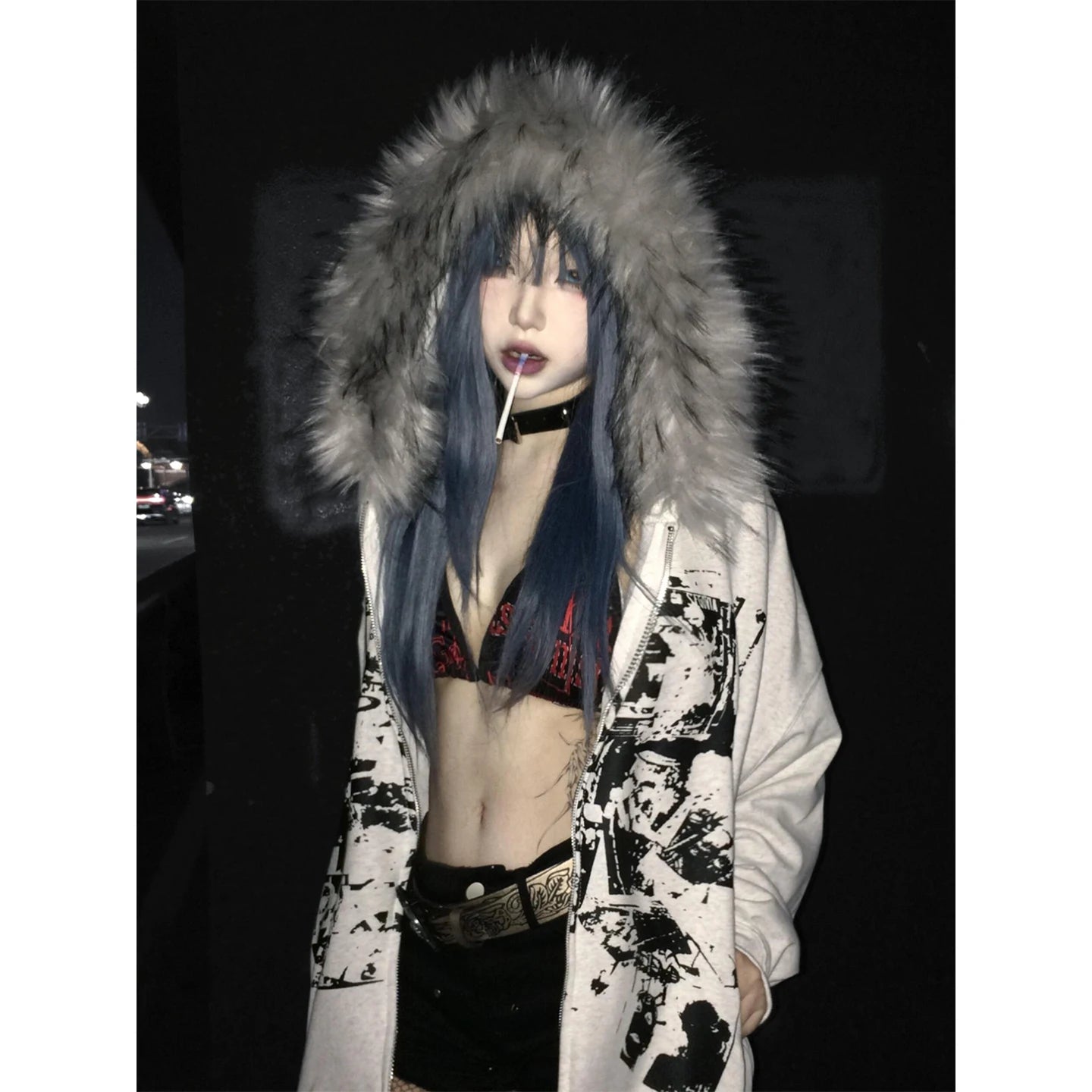 Gothic Style Faux Fur Long Coat Main image