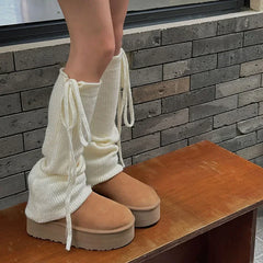 Gothic Rope Bow Wool Knitted Sock