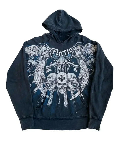 Gothic Skull Print Oversized Hoodie