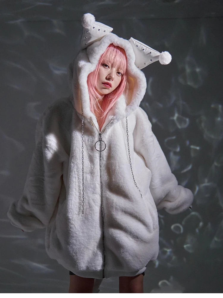 Kawaii Style Fluffy Hooded Coat