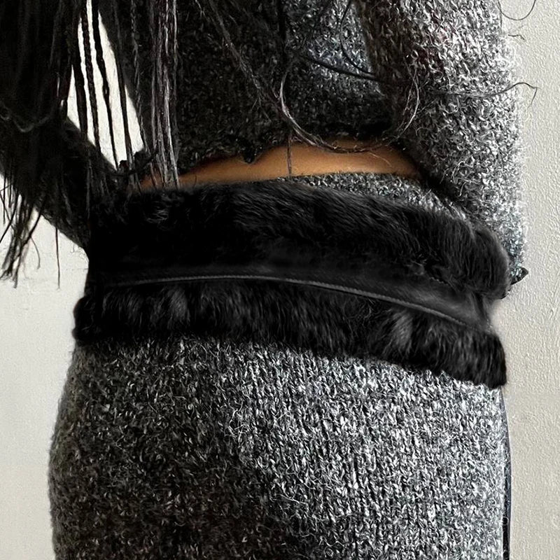 Faux Fur Patchwork Gothic PU Leather Vintage Waist Belt Secondary image
