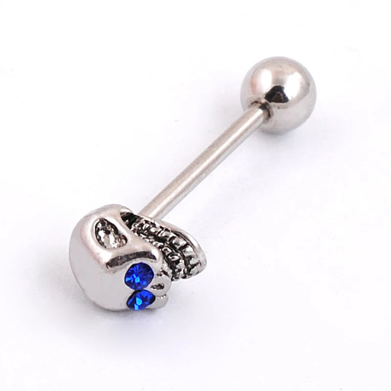 Skull Zircon Stainless Steel Barbell Tongue Ring