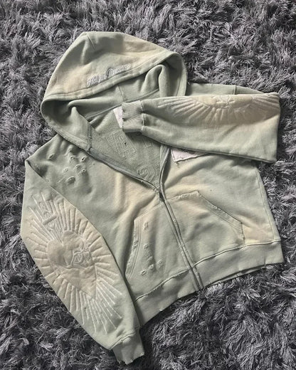 Gothic Zipper Spliced Retro Hoodie