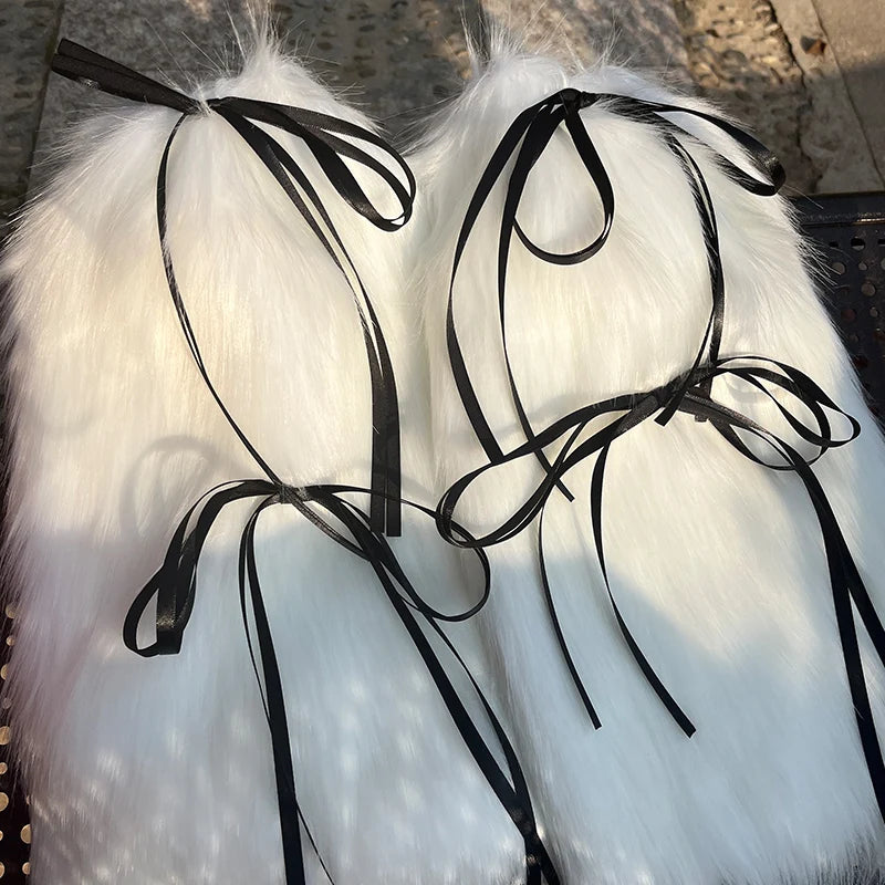 Gothic Black Fur Rabbit Sock