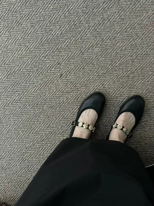Soft Soled Genuine Leather Small Gold Buckle Ballet Flat