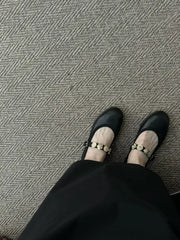 Soft Soled Genuine Leather Small Gold Buckle Ballet Flat