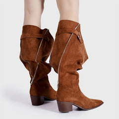 Zip Faux Leather Gothic Western Knee-High Boot