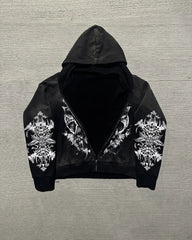 Gothic Devil Letter Zip Hoodie