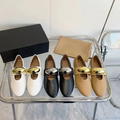 Round Toe Flat Bottomed Mary Jane Leather Oversized Buckle Flat