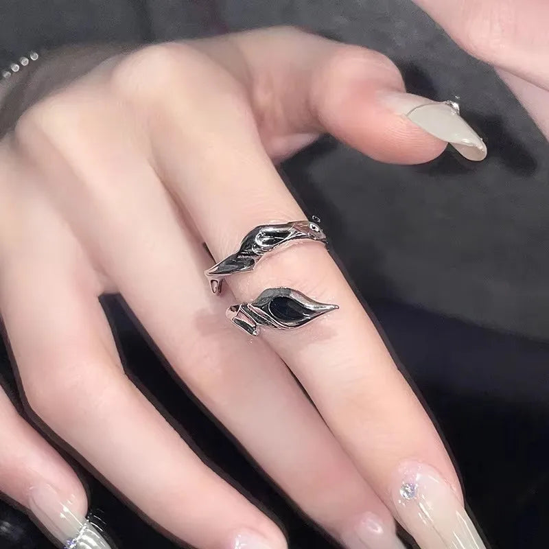 Gothic Black Cross Star Ring